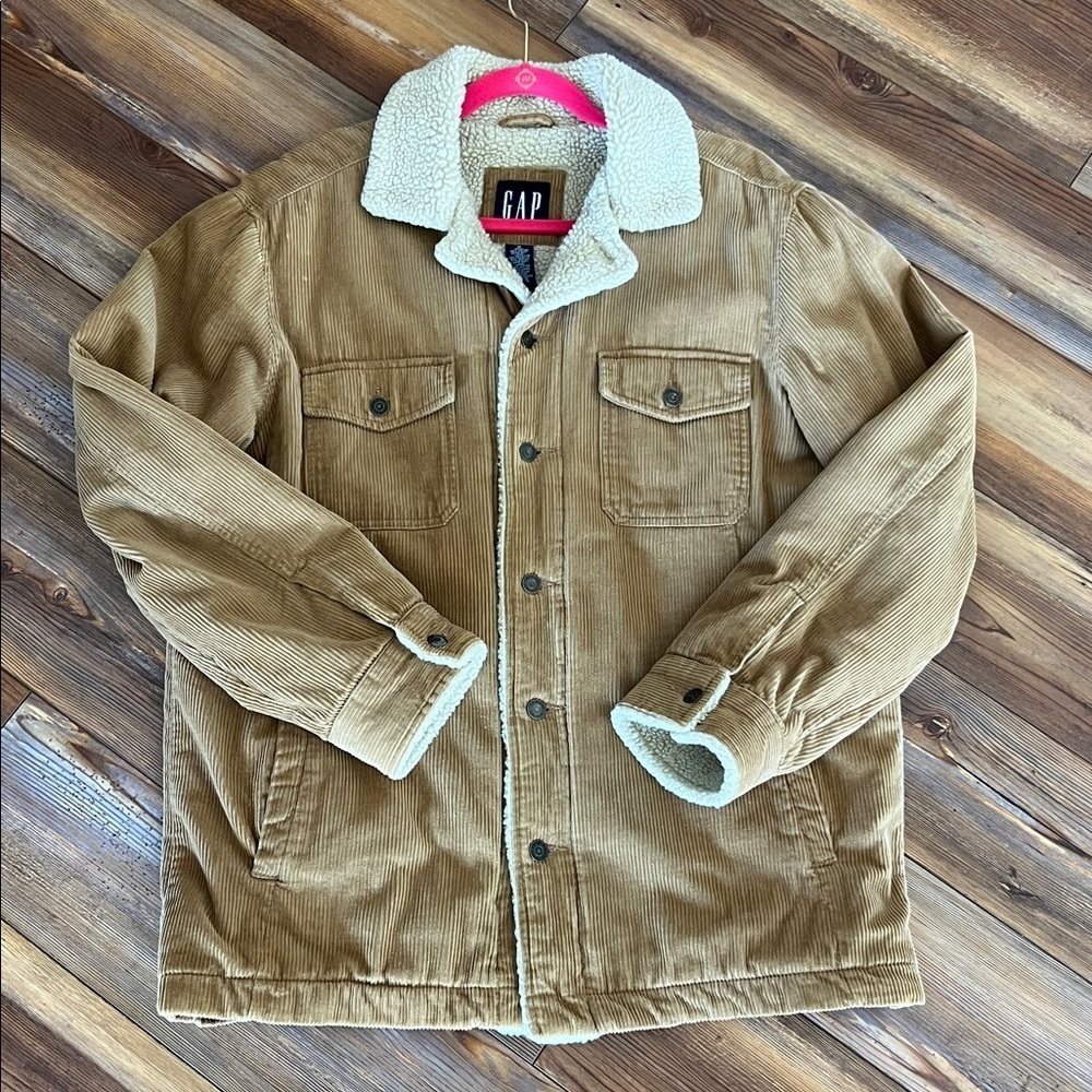 Vintage Y2K GAP Men's Brown Corduroy Jacket with Cream Sherpa Lining - Picture 6 of 9